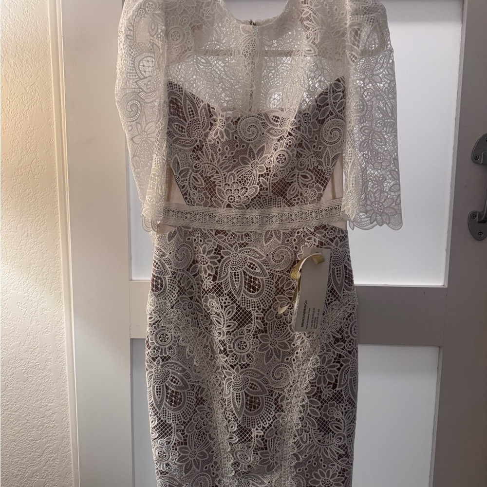 Bronx and Banco Floral Lace Long Sleeve Dress in white lace NWT